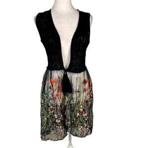 Crochet Mesh Long Cardigan Medium Forest Fairy Whimsical Nature Earthy Dainty